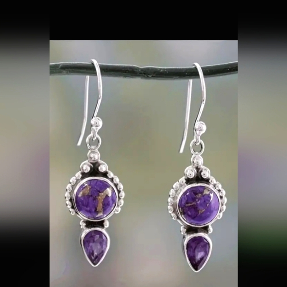 STEALING AMETHYST / PURPLE TURQUOISE DANGLE EARRINGS